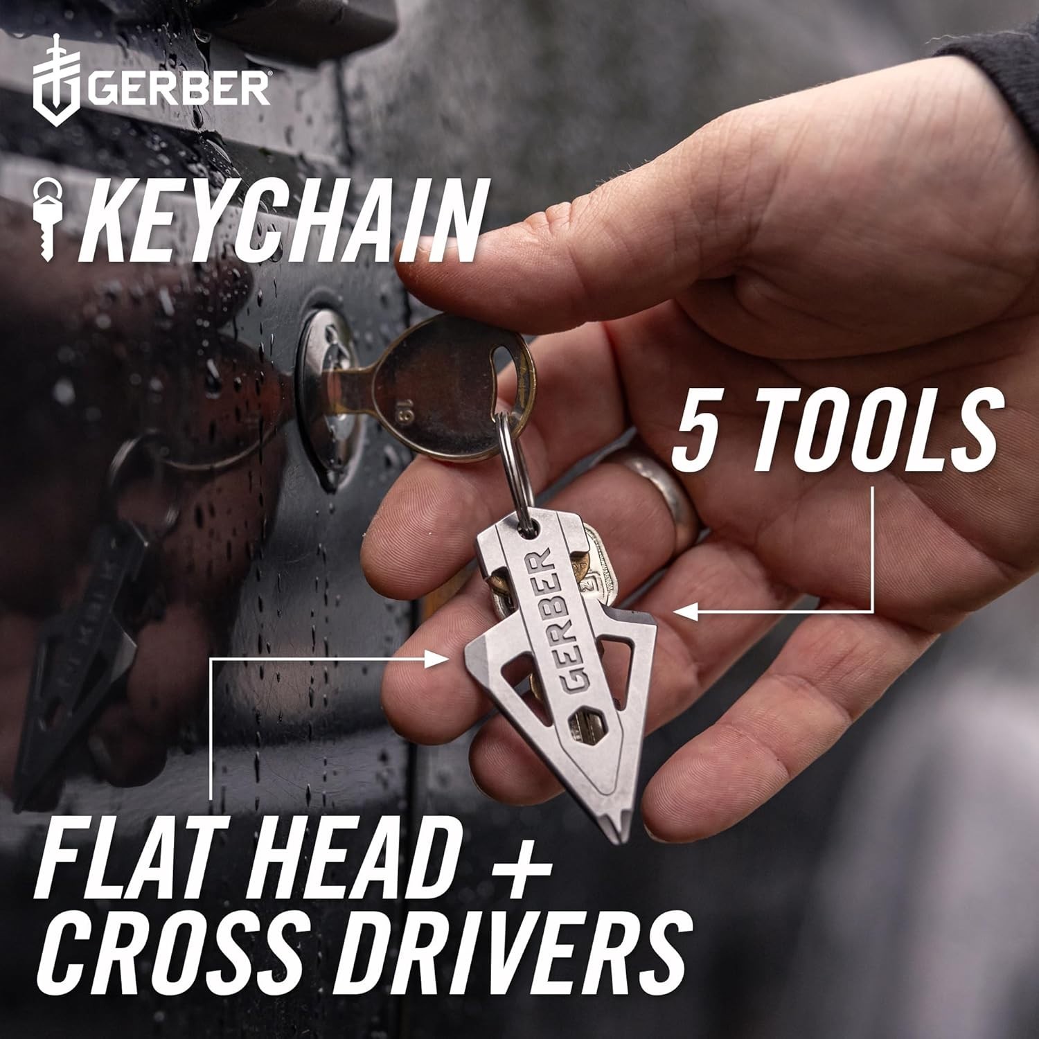 Gerber Gear Broadhead Keychain 5-in-1 Multi-Tool Bottle Opener EDC Tool