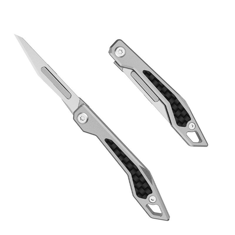 Titanium Mini Folding Utility Knife EDC Box Cutter with Spare Blades