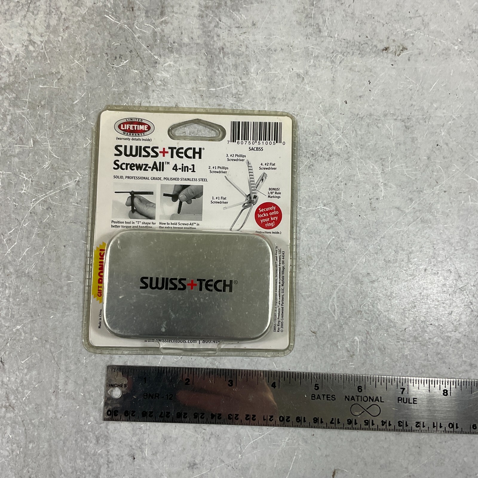 Swiss Tech Screwz All 4-in-1 Multi-Tool Key Ring Screwdriver Ruler SACSS + case